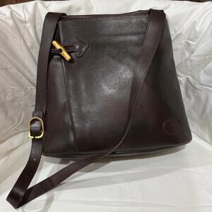 Vintage Longchamp Roseau Brown Leather Messenger Bag